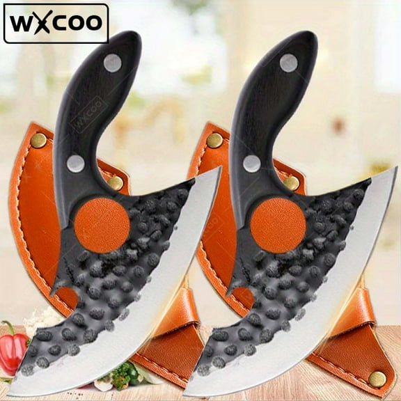 WXCOO 2 Pcs, Cheese Pizza Small Pocket Kitchen Knivfe with Sheath Slicing Cooking Mini Knife Handmade Forged Knife Stainless Steel Chef Knife Utility Knife Boning Knife for Cooking