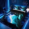 thumbnail image 2 of meiyoeat Neon Lightning Gaming Full Size Comforter Sets for Boys Girls, Electric Gamer Bedding Sets, Blue Cyan, Black Reversible 3-Piece, 1 Comforter and 2 Pillowcases, 2 of 6