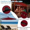 thumbnail image 6 of PetFurnishn 10FT Offset Patio Umbrella with Solar Lights, Cantilever Umbrella with Tilt Design, Crank Handle, Cross Base Stand-Wine, 6 of 10