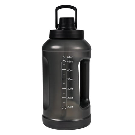 Mainstays 64 Fluid Ounces Water Bottle, Translucent Black, with Straw/ Chug 2 in 1 Lid, Light Weight, Reusable, Plastic