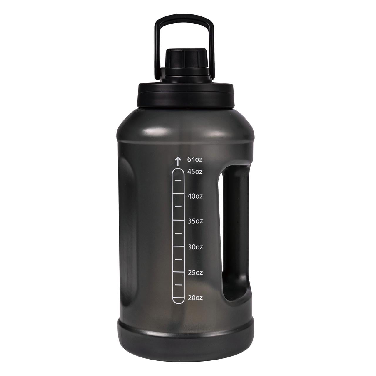 Mainstays Water Bottle, 64 fl oz, Translucent Black, 2-in-1 Straw/Chug Lid, Plastic