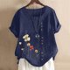 thumbnail image 2 of Mujeres manga corta casual cuello redondo impreso botón suelto túnica camisa blusa tops Pompotops  hkajfhjk470048, 2 of 5