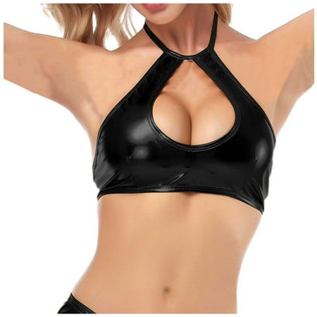 Yuhangmm Women Fashion Solid Imitation Leather Sexy Slim Fit Lingerie Strappy Bra Night Bra Bust up