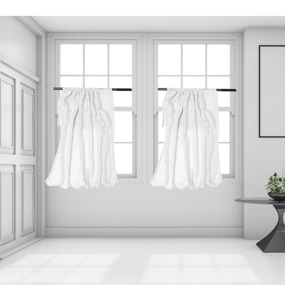 LABSERRON Short Curtains 1Set White Lace 35.4x29.1in for Kitchen Window Blackout