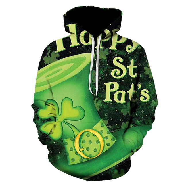 DPTALR Chandails en Molleton à Capuche pour Hommes, Impression Numérique 3D, Manches Longues, Poche, Décontracté pour la Saint-Patrick