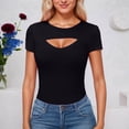 thumbnail image 3 of T Shirts for Women 2026 Summer Short Sleeve Crewneck Hollow out Ribbed Slim Fit Casual Tshirt, 3 of 6