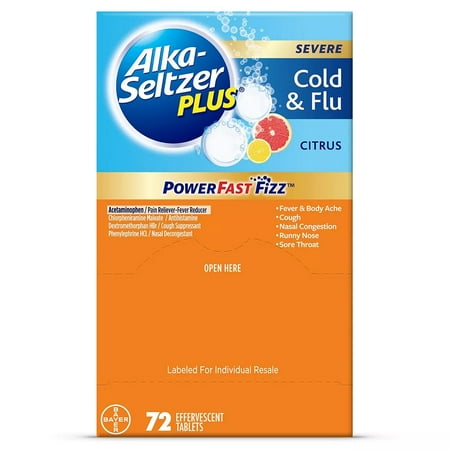 Alka-Seltzer Plus Severe Cold and Flu PowerFast Fizz Citrus Effervescent Tablets, 72 ct.