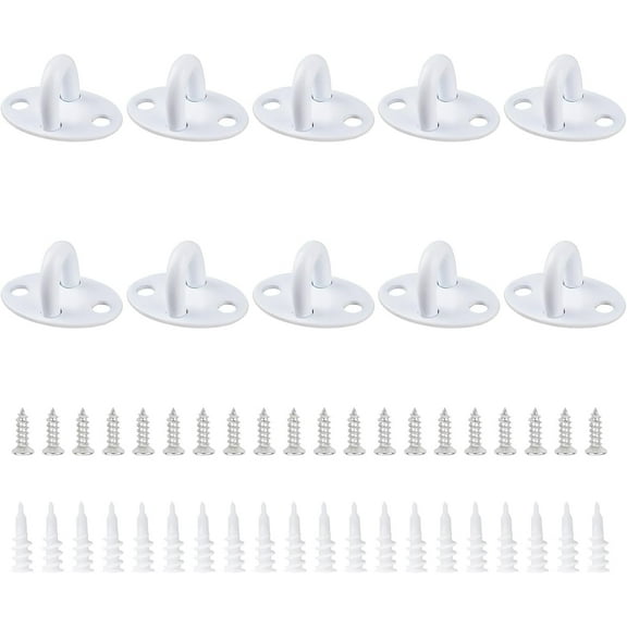 10 PCS 304 Stainless Steel Ceiling Hooks White Wall Mount Ring Hooks with Screws for Swing Hanging,Clothes Line,Outdoor or Indoor Activity