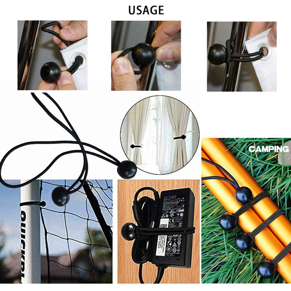 Bungee Balls, Black Ball Bungee Heavy Duty Heavyweight 4 inches Tarp Bungee Cords, Weather Resistant Tie Down Strap 4mm Thickness - for Camping, Tents, Cargo, Holding Wire and Hoses