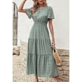 thumbnail image 3 of Goodwill Women Crew Neck Short Sleeve Smocked Elastic Waist Tiered Maxi Dress Summer Boho Floral Flares Sun Dresses, 3 of 5