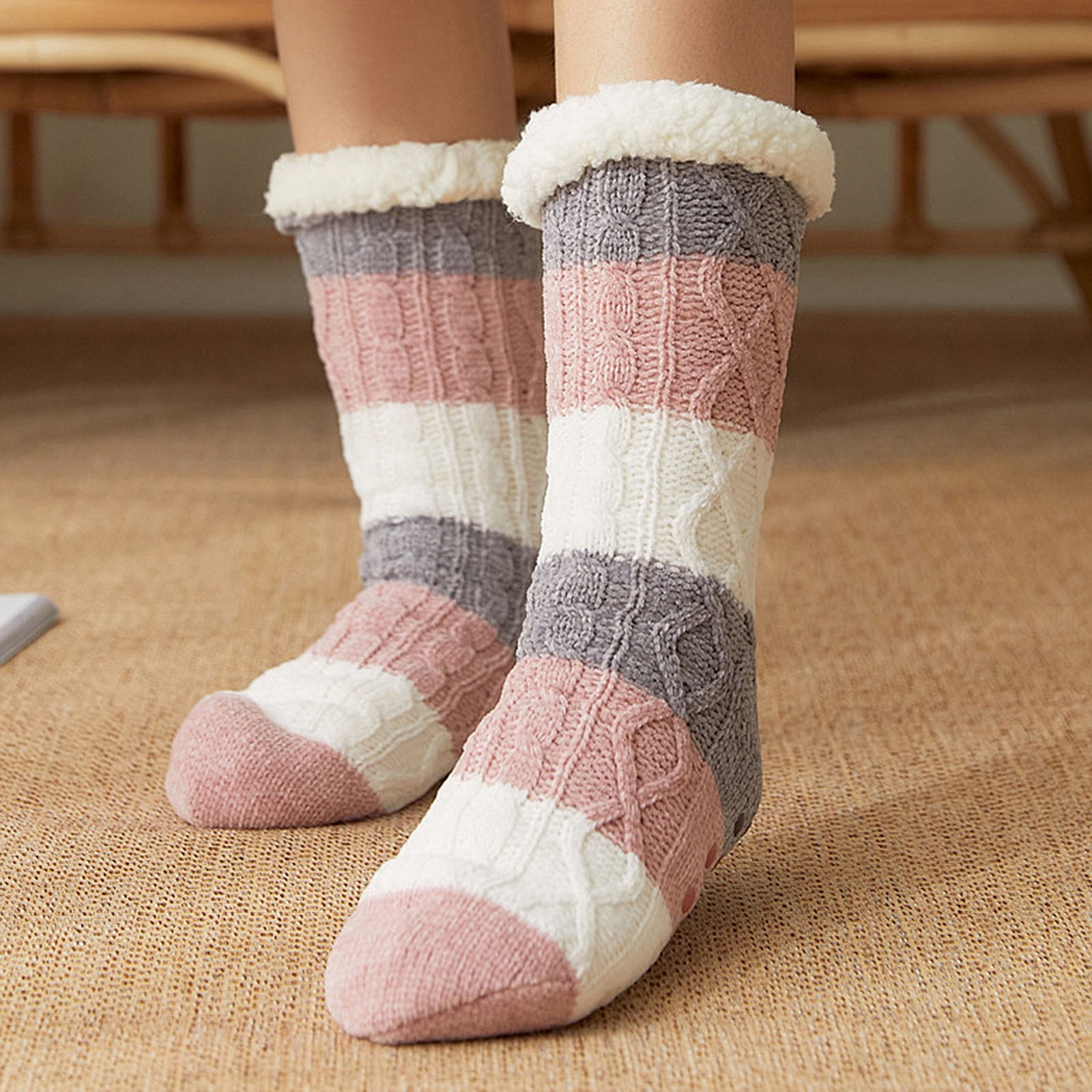 Women Warm Socks Stockings Stripes Winter Soft Cute Thick Floor Socks 