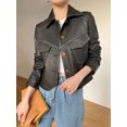 thumbnail image 3 of Chaqueta de moto de cuero genuino simple para mujer, tendencia primavera otoño 2024, abrigo de piel de oveja recortado con cuello cuadrado y botonadura sencilla, 3 of 5