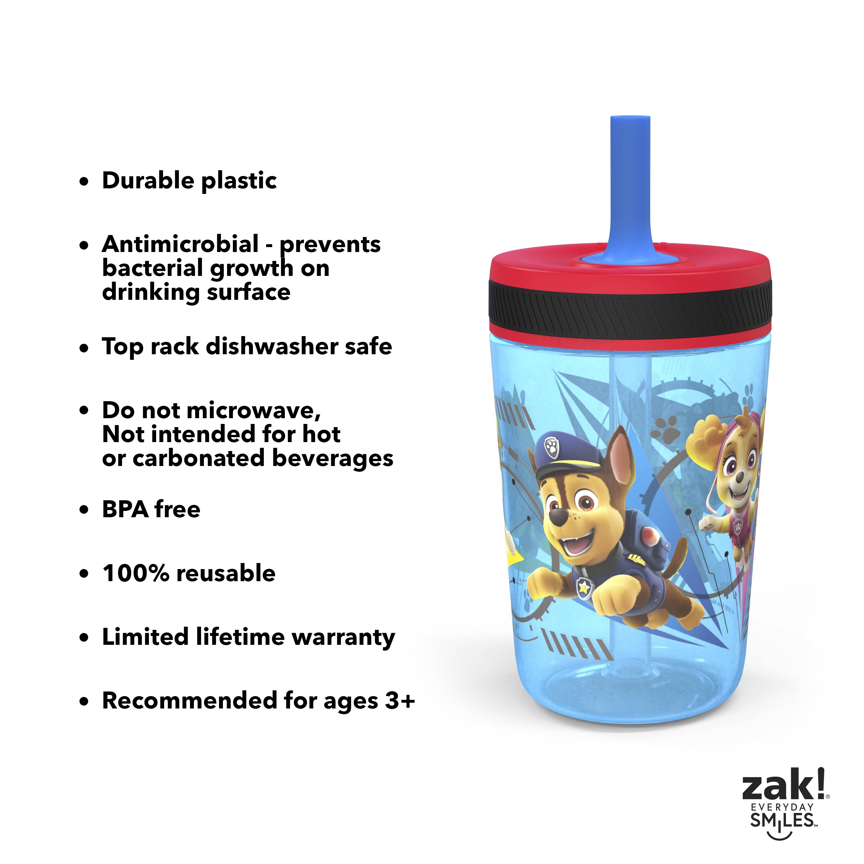 Zak Designs Paw Patrol Tumbler Set of 4, Durable Plastic Cups For Kids, BPA  Free