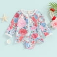 thumbnail image 2 of Bagilaanoe Toddler Baby Girl One-Piece Swimsuit Floral Print Long Sleeve Zipper Rashguard Swimwear 6M 12M 18M 24M 3T 4T Kids Ruffle Bathing Suit, 2 of 7