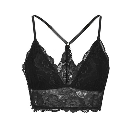 Bralettes for Women Lace Wireless Bra V Neck Racerback Crop Top Adjustable Lingerie