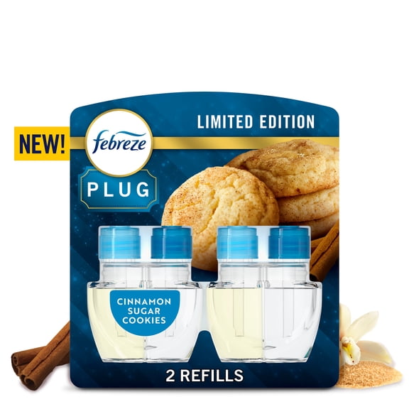 Febreze Odor-Fighting Plug in Air Freshener, Scented Oil Refill, Cinnamon Sugar Cookie Scent, 2 Refills