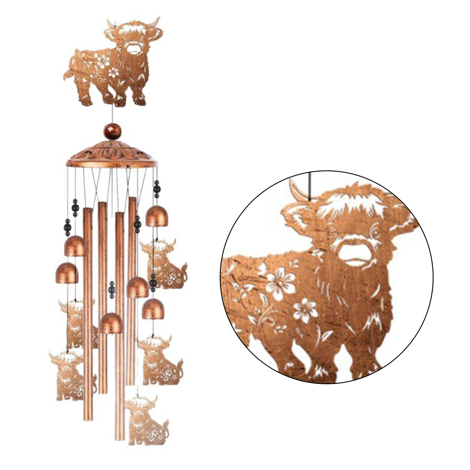 Highlands Cow Wind Chimes for Outside,Metal Windchime Outdoor Memorial/Birthday Gift Garden Decors for Outside,Lawns