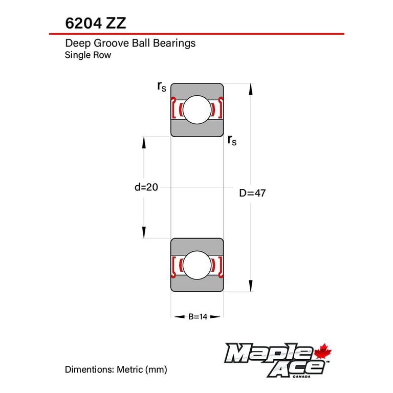 MAPLE ACE 6204-ZZ Ball Bearing Supreme Metal Shielded 20x47x14 mm
