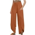 thumbnail image 2 of WFJCJPAF 2024 New Product Clearance！ Pants for Women Plus Size Stretch,Women Imitation Cotton Linen Solid Color Elastic Waist Irregular Pants With Pockets At The Bottom Of The Pants - Orange L, 2 of 8