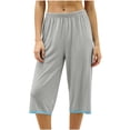 thumbnail image 2 of Ohufall Cropped Loungewear Pants for Women Straight Leg Loose Sleepwear Solid Color Comfort Pajama Pants, 2 of 6