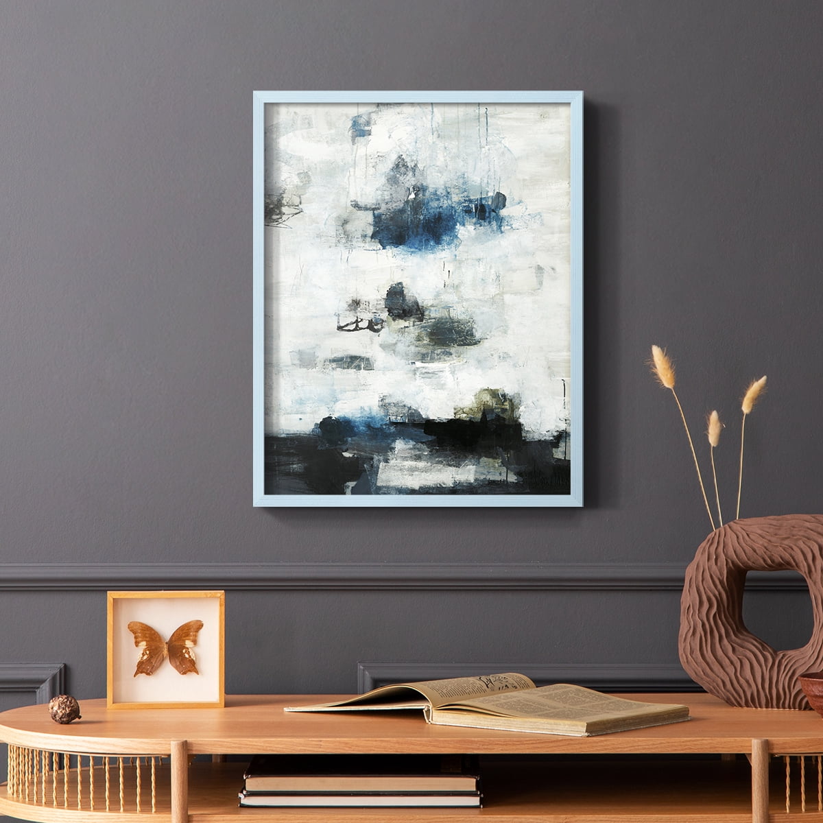 Black & Blue Framed Print in Blue Solid Wood Framed Print No Nail Hanging