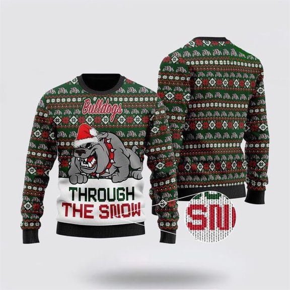 Bulldogs Through The Snow Christmas Christmas Sweater – Pet Lover Christmas Sweater