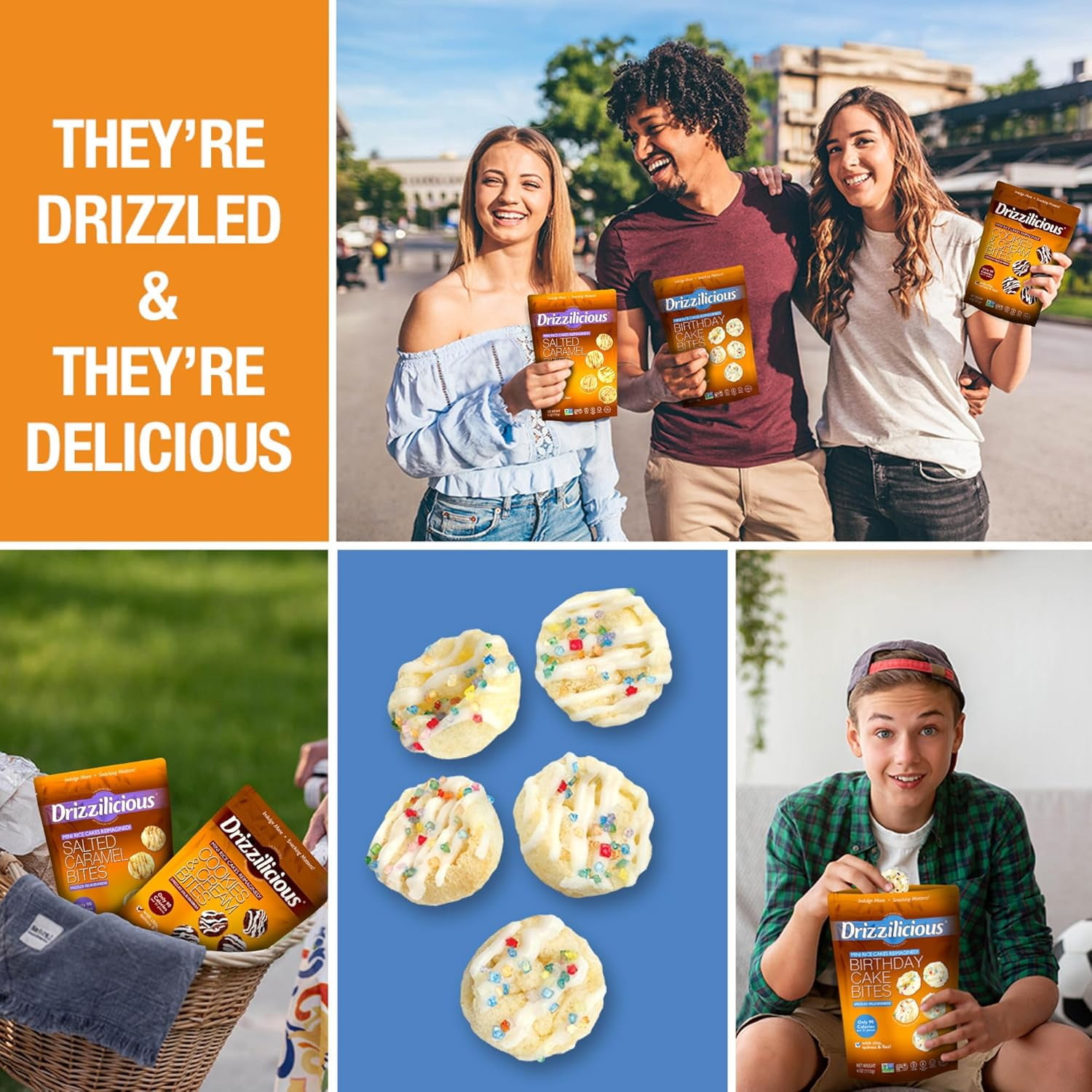 Drizzilicious Mini Rice Cakes, Birthday Cake Flavored Rice Cake Gluten Free Snacks, Rice Crisps 2-Pack