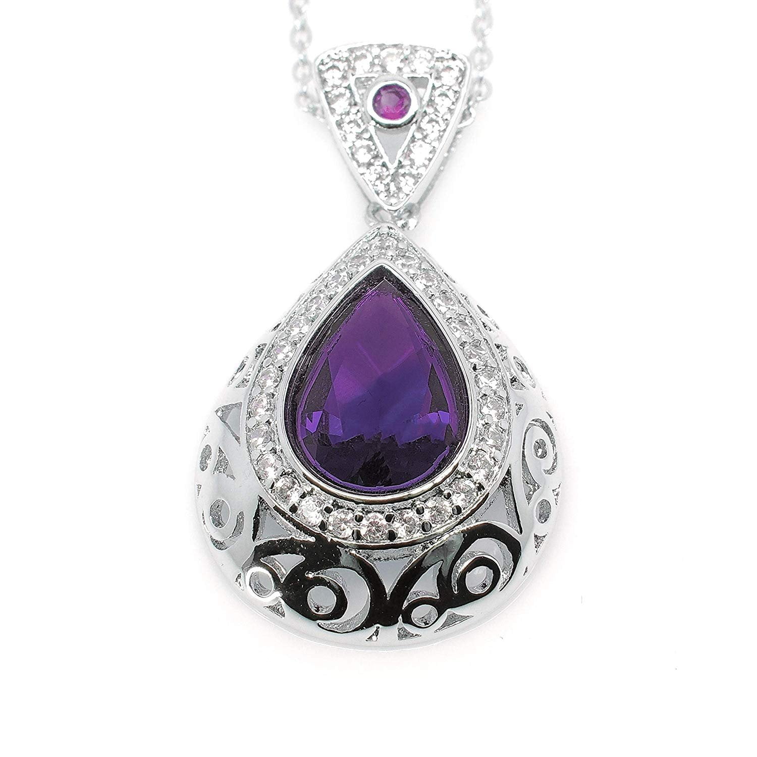 Jewelry Trends Sterling Silver Created Opal and Purple CZ Teardrop Pendant Necklace 18