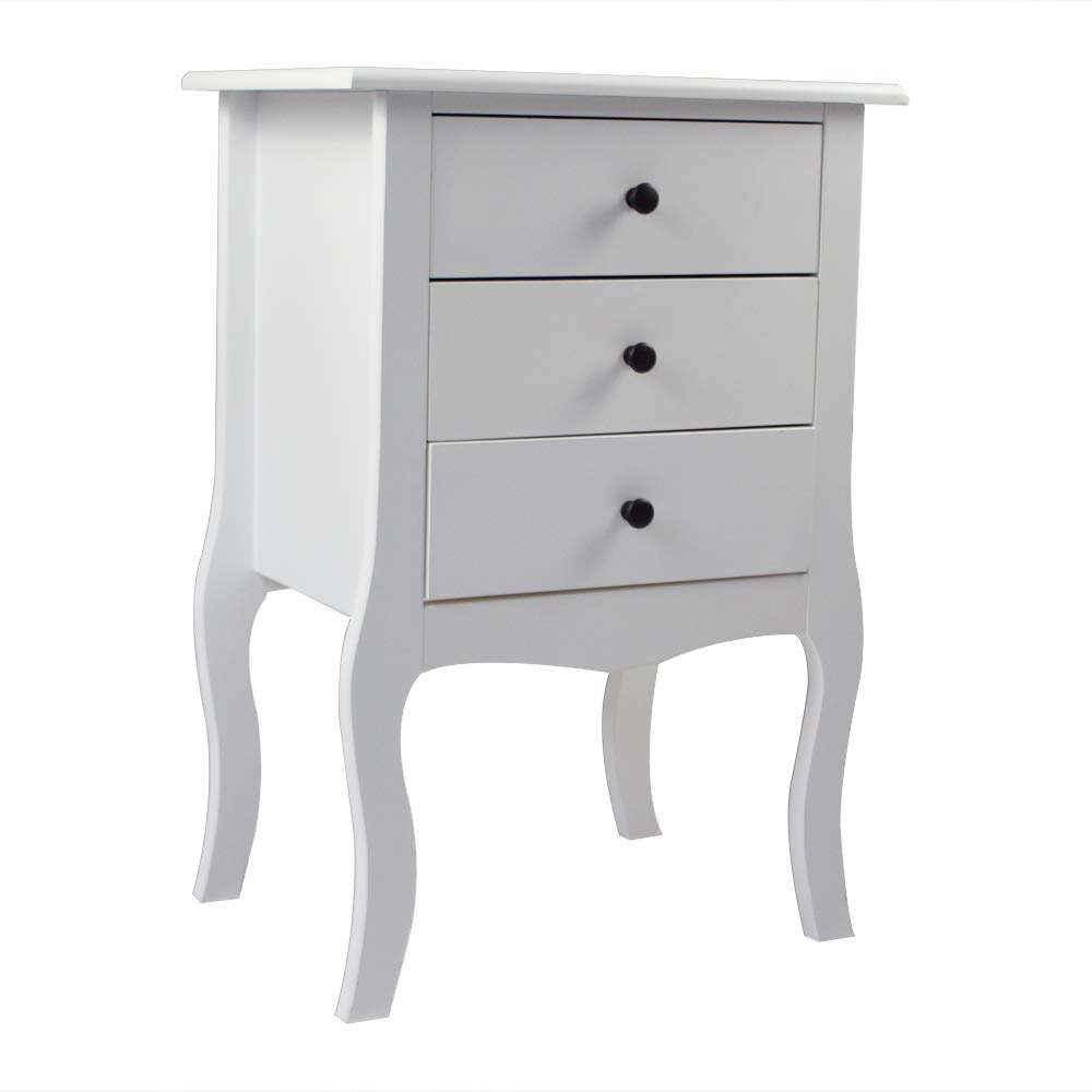 White Nightstand with 3 Drawers, Narrow Night Stands for Bedrooms
