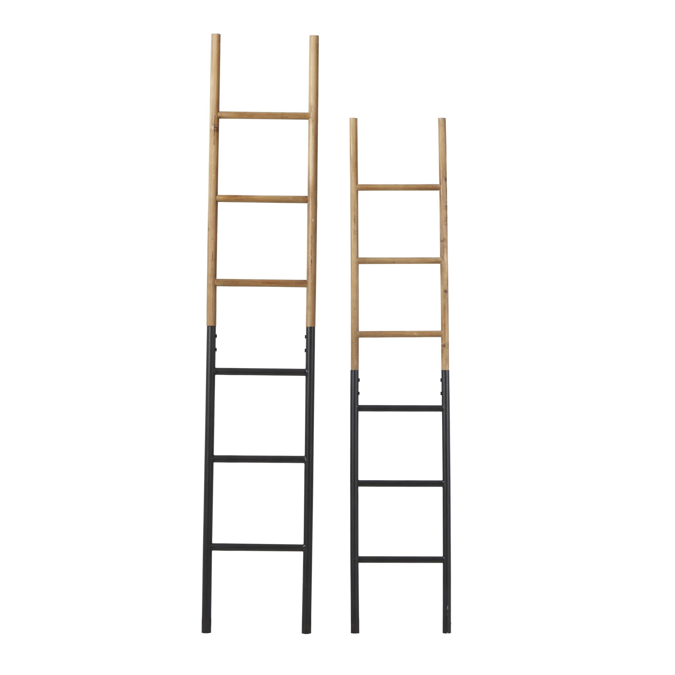 DecMode 71", 62"H Brown Wood Slim Two-Toned 12 Rug Ladder with Black Metal Bases, 2-Pieces
