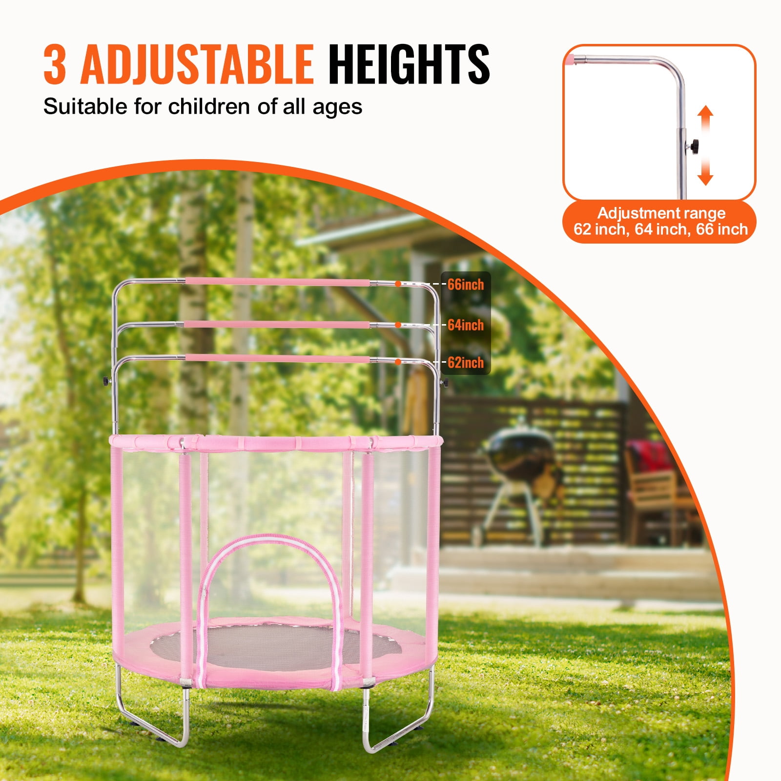 KFFKFF 55" Children's Trampoline, 4.6FT for Indoor and Outdoor Use, Petite Trampoline for Toddlers with Protective Netting and Basketball Hoop, Ideal Birthday and Christmas Presents for Kids Aged 3