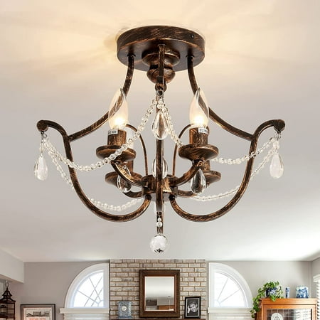 

4-Light Retro Semi Flush Mount Chandelier Rustic Oil Rubbed Bronze Vintage Ceiling Light Fixture Metal Industrial Farmhouse Ceiling Lamp for Foyer Hallway Entryway Bedroom Dining Room Balcony