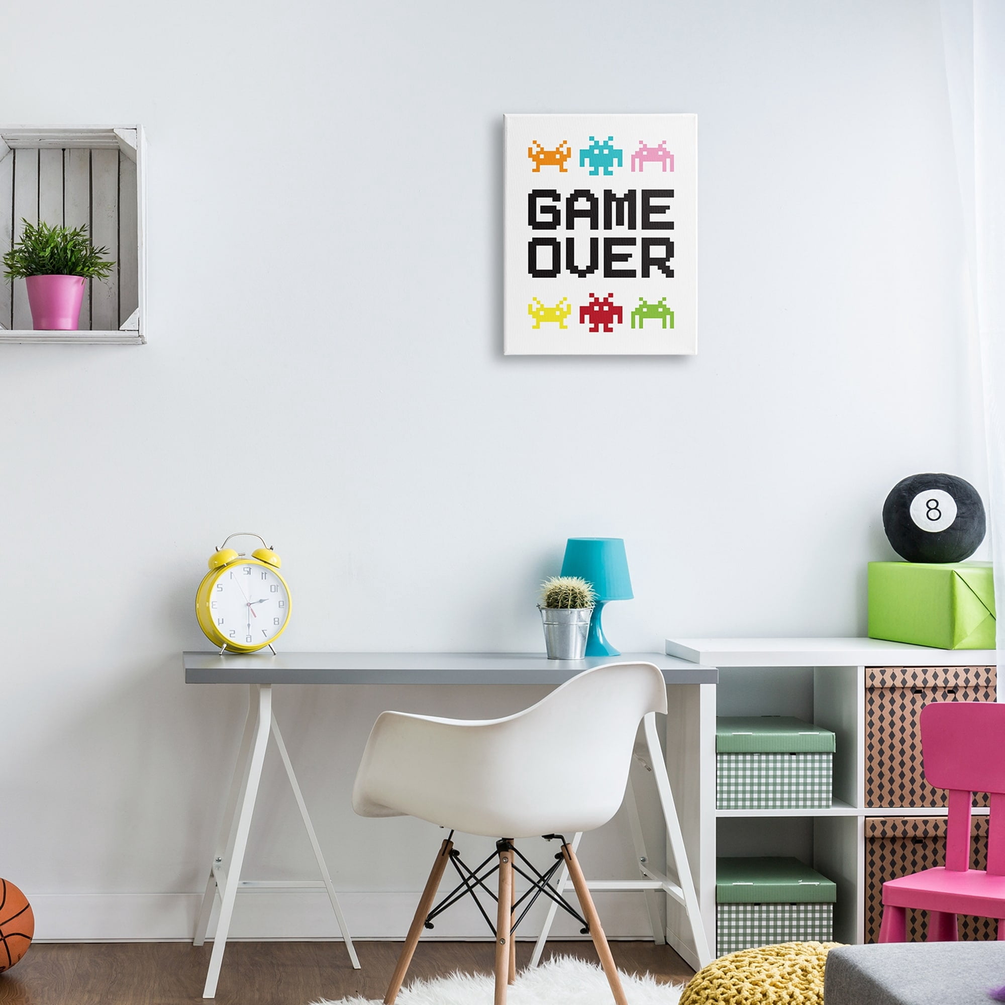 Stupell Industries Game Over Phrase Retro Pixel Monster Sprites,16 x 20, Design by Jennifer McCully