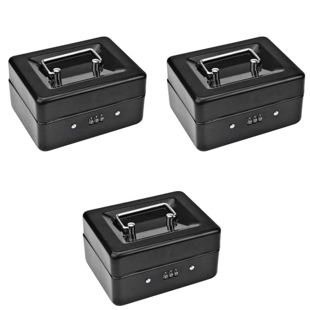 3 cajas de metal para monedas con bandeja de almacenamiento con cerradura - Cerradura de combinación pequeña 15 x 12 7,7 cm (negro)