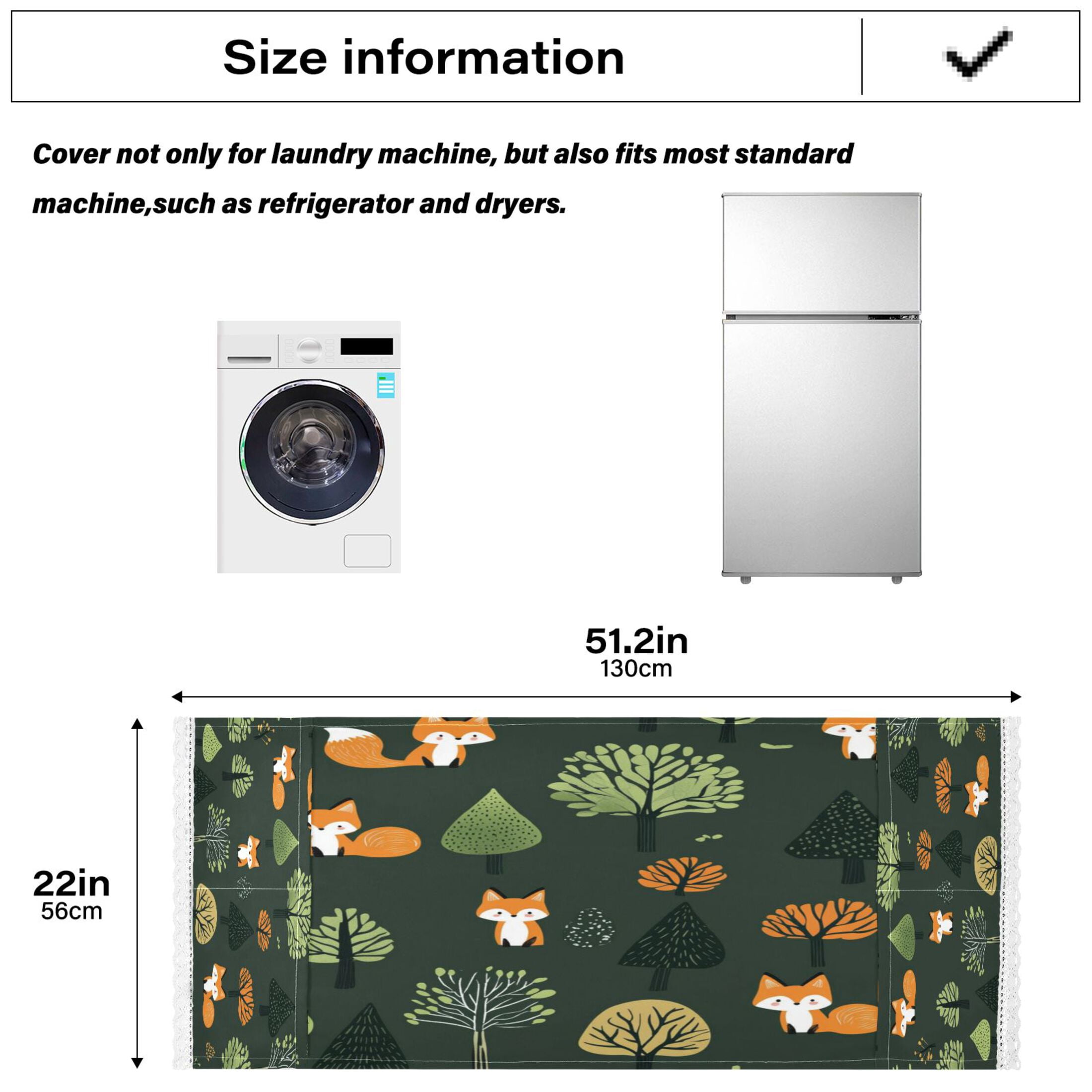 Foxes in The ForestWasher and Dryer Covers Dust-Proof and Oil Resistant Fridge Cover with 4 Storage Pockets Washing Machine Top Cover for Laundry Kitchen Home 51.2 x 22 In