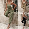 thumbnail image 2 of Monos de mujer de una pieza, pantalones cargo, pantalones largos informales, monos con tirantes, con cordones, ajustados, de cintura alta, sin mangas, 2 of 5
