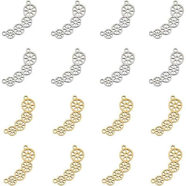 16 piezas de conectores de loto hueco de 2 colores, conectores de raíz de loto, conectores de raíz de loto, conectores de doble bucle de acero inoxidable.