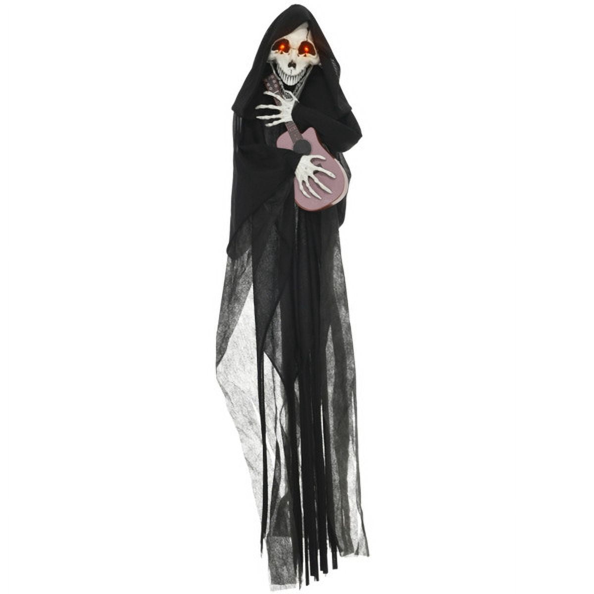 4.3FT Animated Halloween Grim Reaper Guitar Prop Sound Activated with Red Glowing Eyes