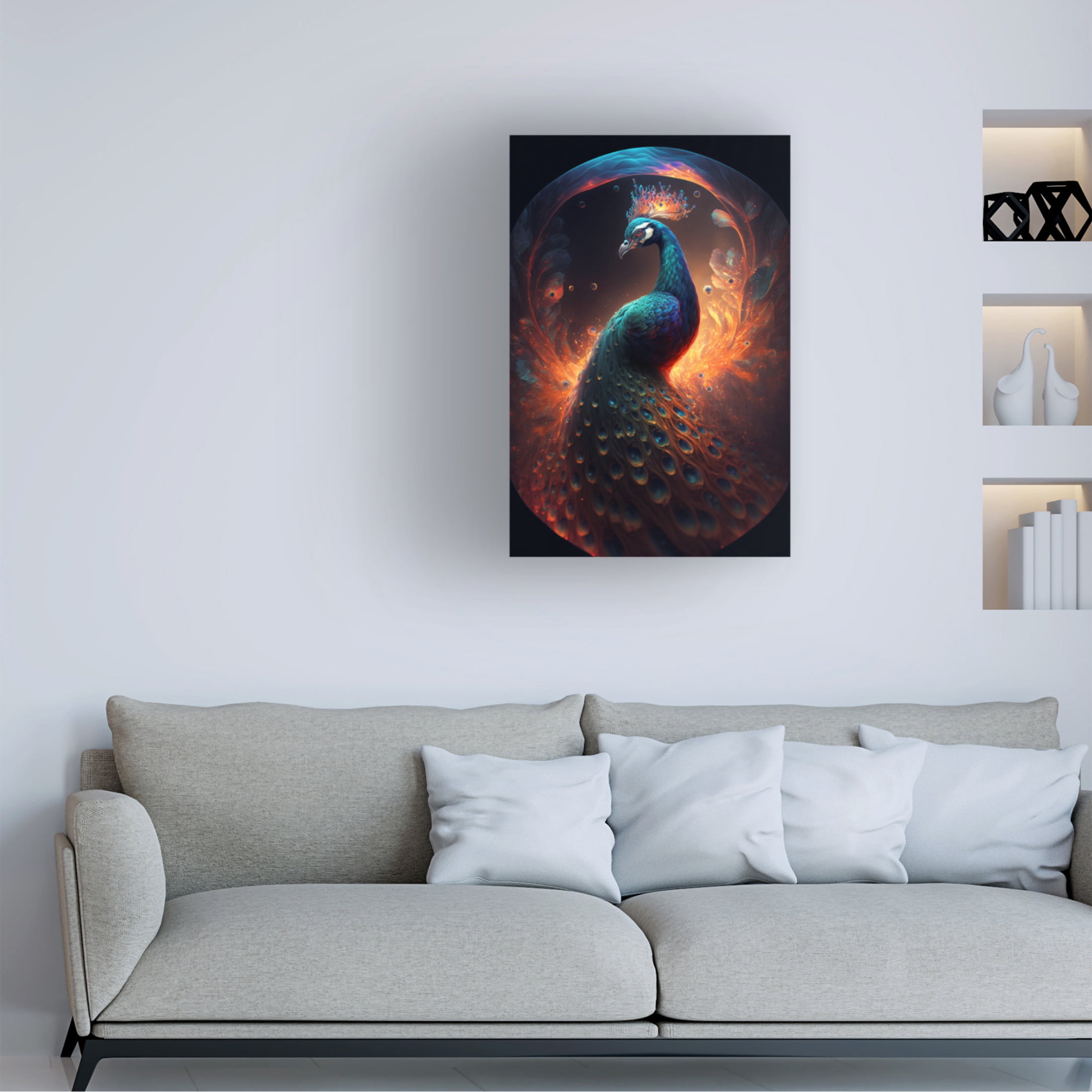 Canvas Wall Art - Ray Heere 'Proud Peacocks 17' Wall Art for Living Room, Bedroom, or Office Décor by Trademark Fine Art - 12 x 19 Inches