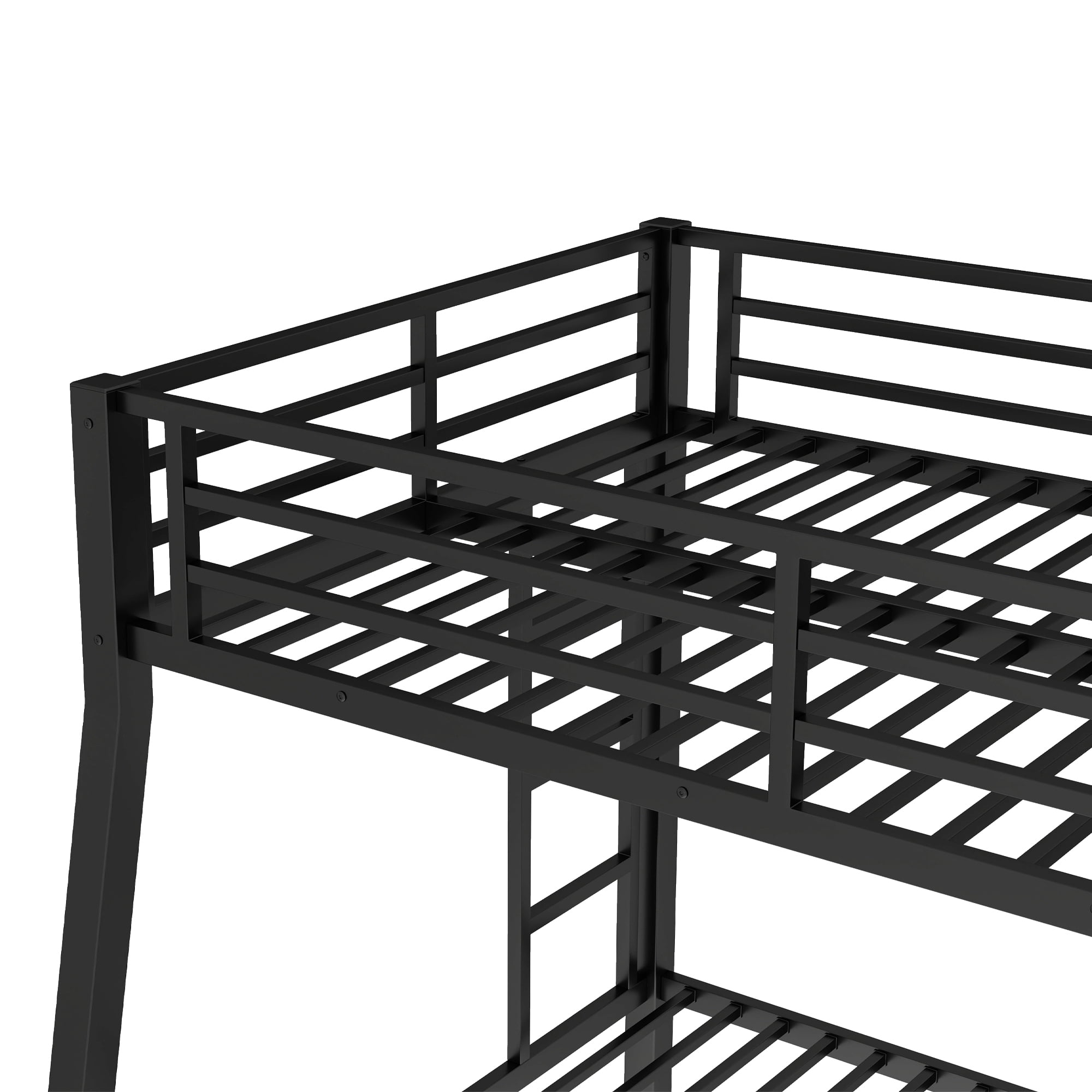 Leumius Full XL over Queen Metal Bunk Bed,Heavy Duty Metal Bed Frame with Full-Length Guardrail and 2 Ladders,Space-Saving,Noise Reduced,Black