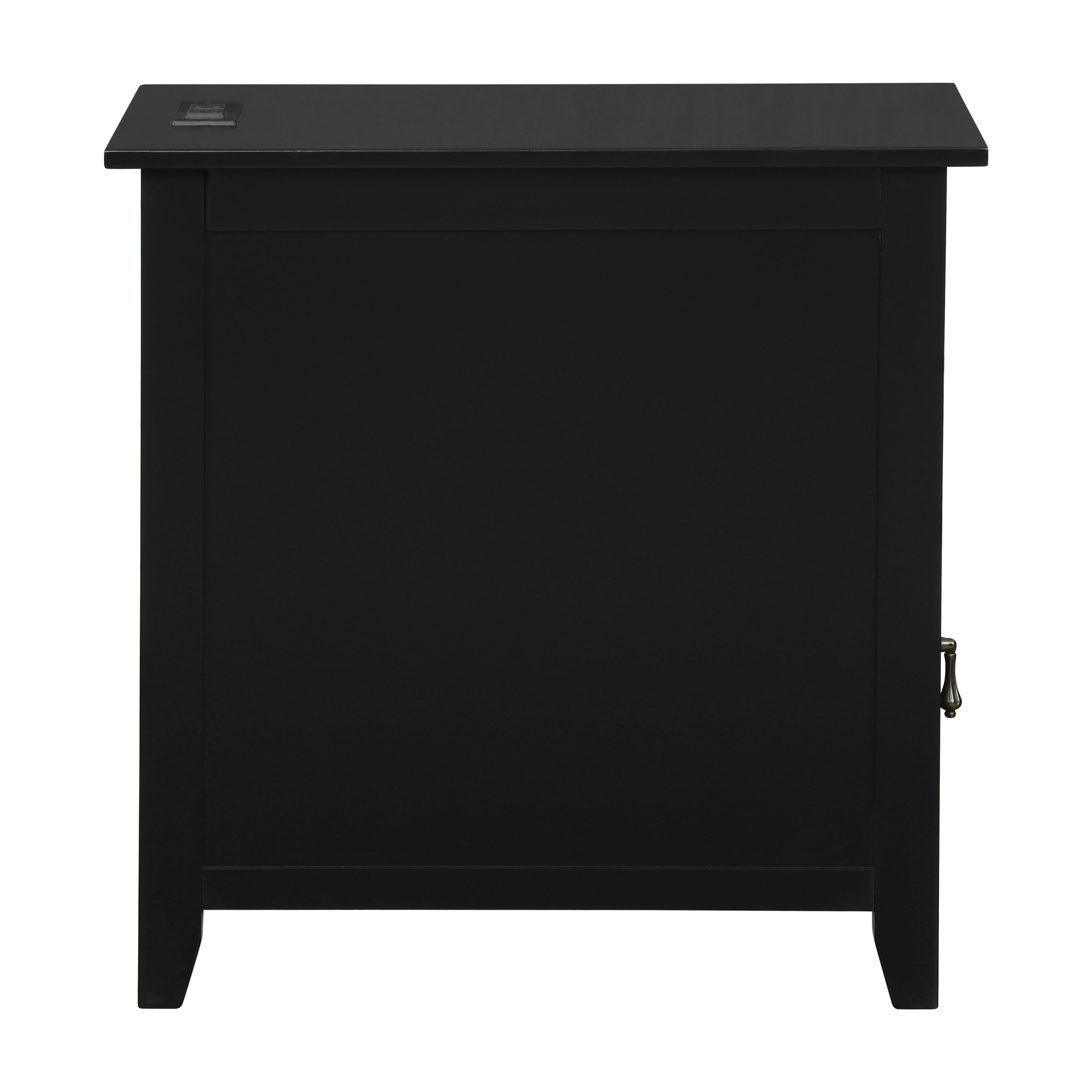 Powell Bryson Indoor Side Accent Table with Storage and Built-In USB Port, Black