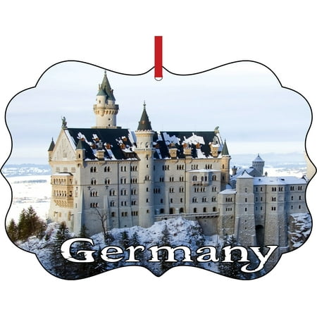 Neuschwanstein Castle in the Snow, Germany Elegant Semigloss Aluminum Christmas Ornament Tree Decoration - Unique Modern Novelty Tree Décor