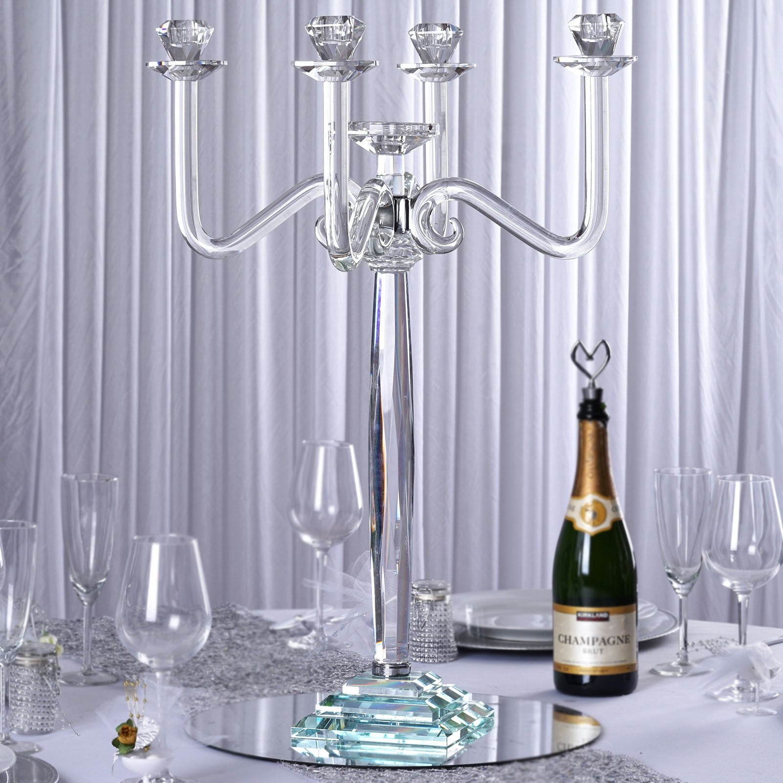 Balsa Circle 27" Clear 4 Arm Crystal Glass Candelabra Candle Holder Wedding Party Decarations