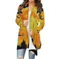 thumbnail image 2 of Kilaqueen Halloween Cardigan for Women Casual Spooky Pumpkin Pattern Sweater Tops Stretchy Long Sleeve Oversized Cardigan Fall Outwear Over Coats, 2 of 6
