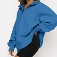 thumbnail image 2 of Women Sweatshirts Zip Turndown Collar Loose Casual Tops Clothes, 2 of 11