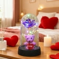 thumbnail image 4 of Preserved Flower Ornament, Teddy Bear Decoration, Valentine's Day Acrylic Gold Rose Nightlight, Purple Plastic Romantic Gift with LED String Light, 4 of 7