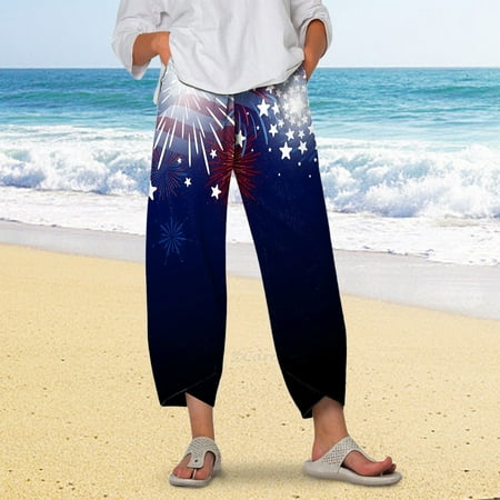 

Women Elastic Waist Trouser Pant with Pocket Loose Harem Pants Printed Fashion Loose Crop Petite Pajama Pants