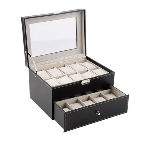 20 Grid Slot PU Leather Watch Box Display Case Organizer Jewelry Storage