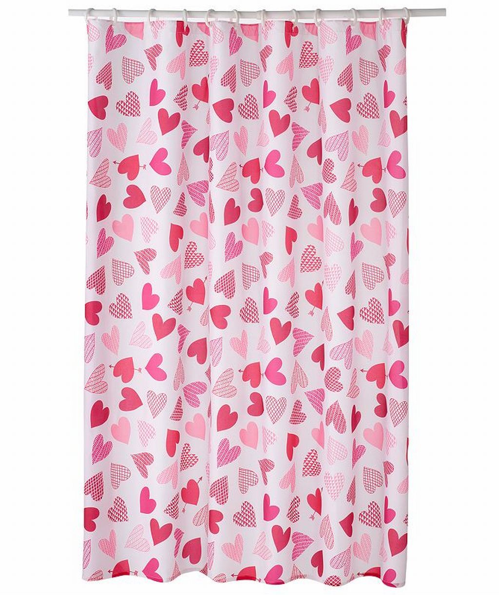 Waterproof Fabric Valentine Pink Background Love Heart Bathroom Shower Curtain