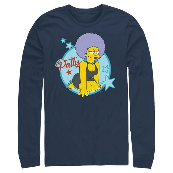Men's The Simpsons Patty Portrait  Long Sleeve Shirt Navy Blue Medium